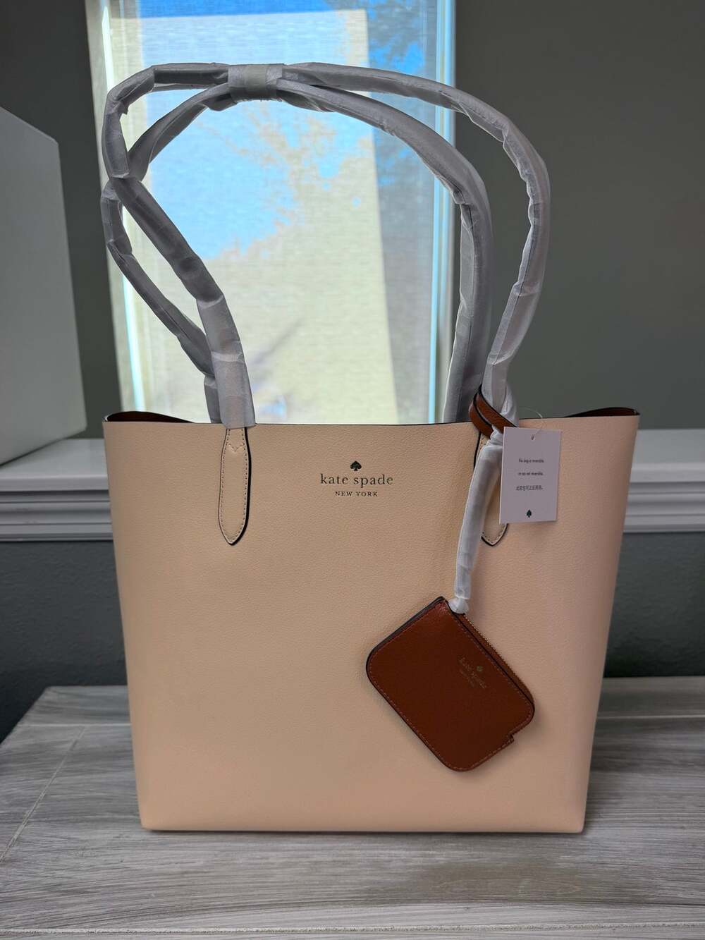 Kate Spade Ava Reversible Leather Tote Handbag w Coin Purse Peach Gingerbread